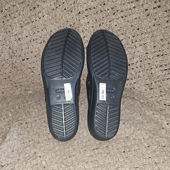 CROCS-Sanrah Metalblock Strappy Wedge Sandals-Black/Silver-Sz 10-NWOB - Picture 7 of 7